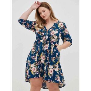 Torrid Navy Blue Floral Mini Challis High-Low Shirt Dress Women's 00 (10 M/L)